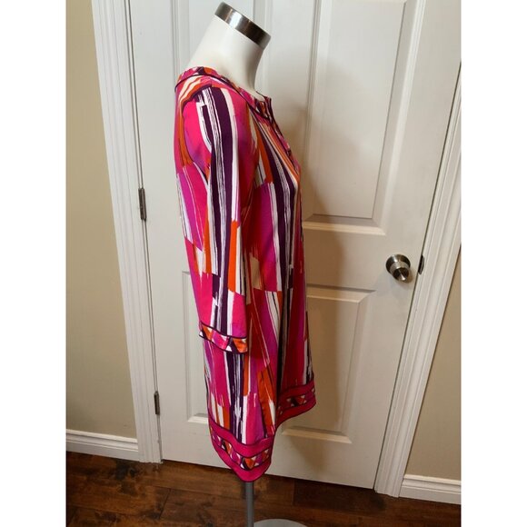 BCBG Max Azria Pink, Orange, White & Maroon Patterned Shift Dress, Size XS - Picture 3 of 6